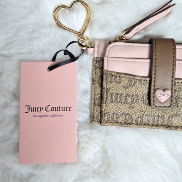 Juicy Couture ~ Chestnut Chino Spring Fling ID Card Case Wallet Brown & Pink NWT - Picture 2 of 6